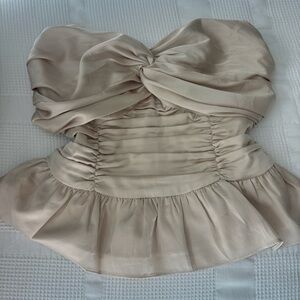 Champagne Satin Strapless Peplum Top